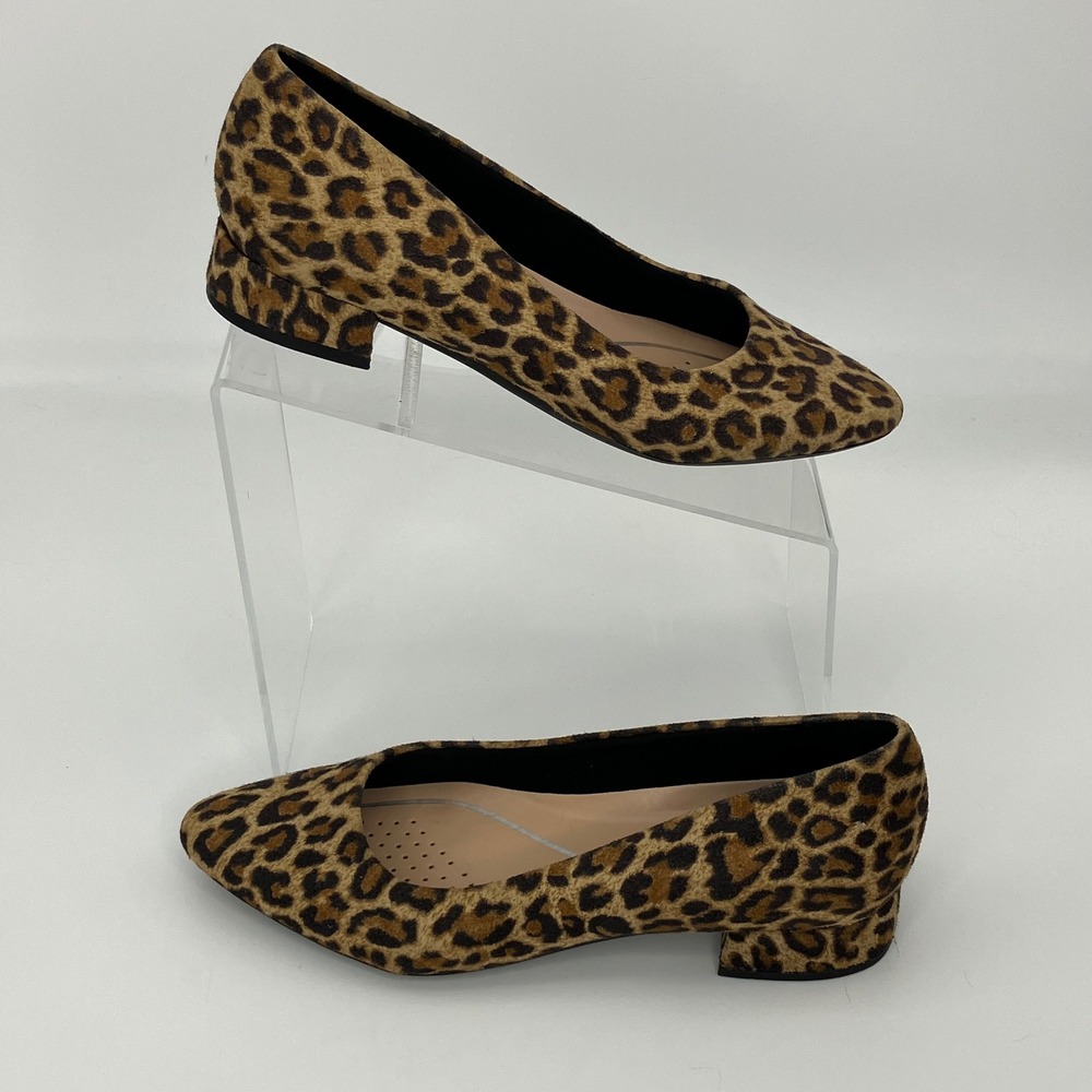Easy Spirit Pumps Women 6 Brown Leopard Print Pointed Toe Block Heel Career Shoe